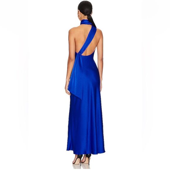 MISHA Alastair Satin Gown Electric Blue sash one shoulder satin maxi Revolve 6 - Picture 2 of 9